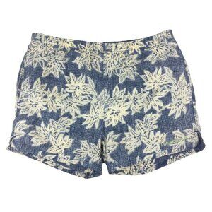 Nautica Mens Swim Trunks Shorts Blue Cream Floral Elastic Waist Size Medium